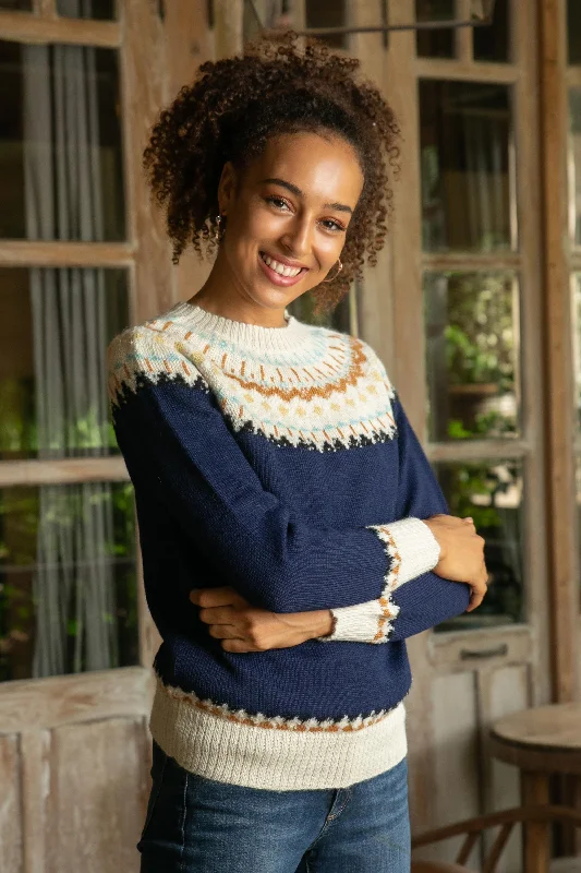 organic cotton women cardigan for an eco - friendly choiceApres-ski Midnight and Antique White 100% Alpaca Pullover from Peru