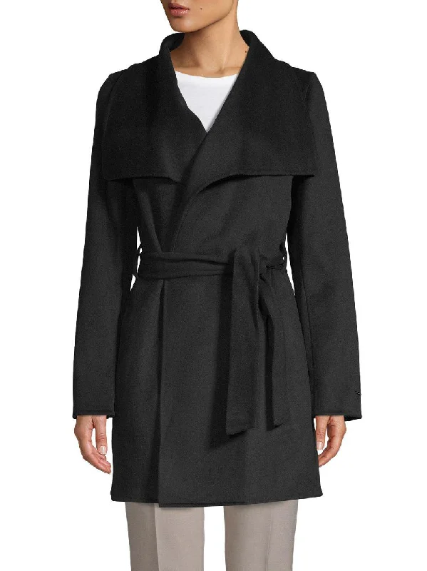 Women's faux fur coats in bright colors for a bold fashion statementT Tahari Women's Black Lightweight Wool Ella Wrap Coat Jacket Outerwear
