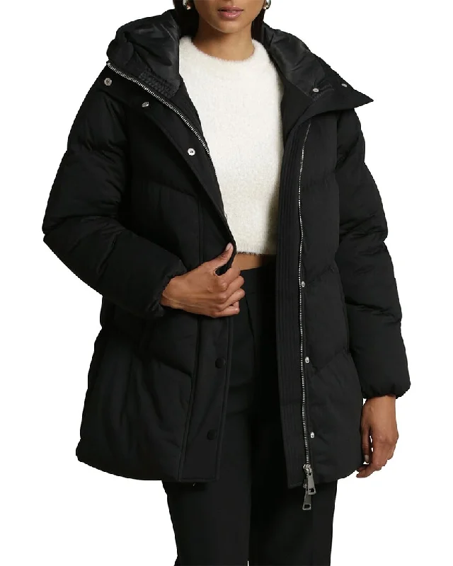 Quilted down women's coats with removable hoods for outdoor activitiesAvec Les Filles Mid Length Knit Duvet Puffer Quilted down women's coats with removable hoods for outdoor activitiesAvec Les Filles Mid Length Knit Duvet Puffer