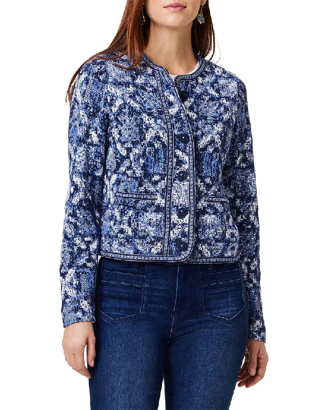 Women's reversible down coats with two - tone designs for versatile stylingNic+Zoe Indigo Geo Knit Jacket