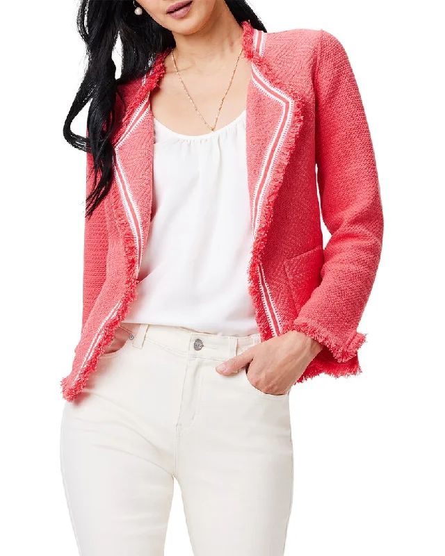Women's pea coats with brass buttons for a nautical - inspired styleNic+Zoe Petite Ribbon Trim Fringe Mix Knit Jacket