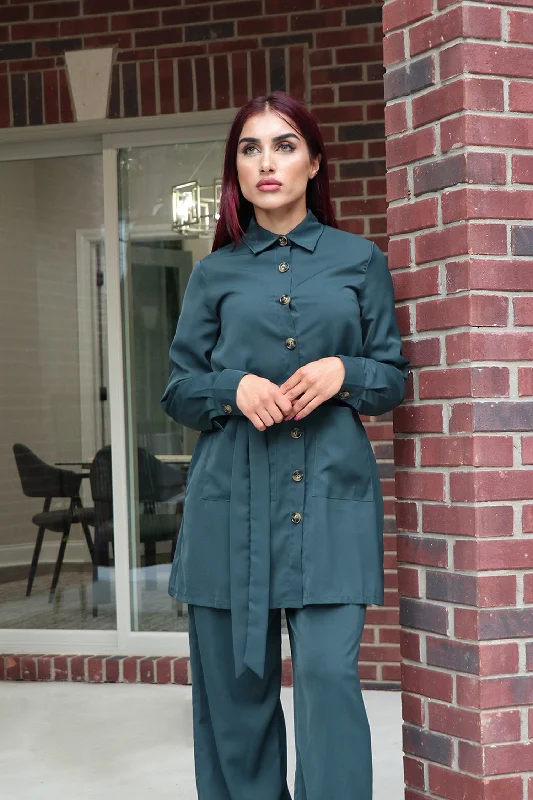 open front women cardigan for easy stylingBlazer Button Down Top - Jade Green