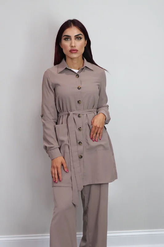 oversized women cardigan for a trendy and cozy lookBlazer Button Down Top - Mink