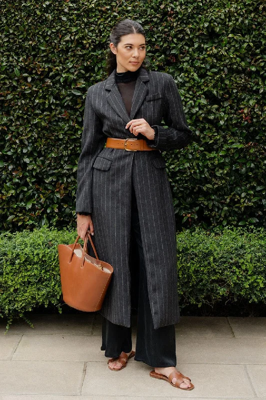 Double - Breasted Women's Leather Blazers in Taupe for an Edgy LookCaitlin Crisp Vice Coat - Charcoal Stripe Double - Breasted Women's Leather Blazers in Taupe for an Edgy LookCaitlin Crisp Vice Coat - Charcoal Stripe