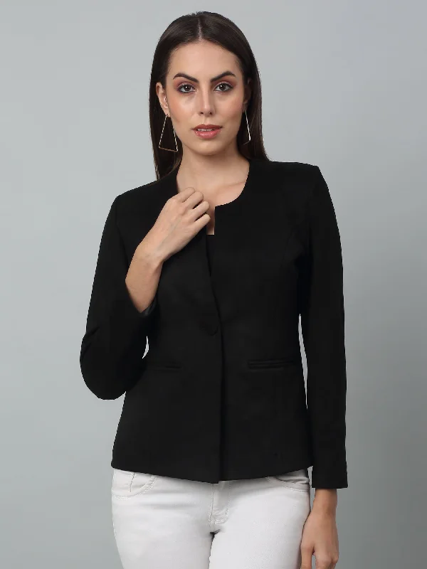 Double - Breasted Women's Polyester Blazers in Bright Colors for a Fun StyleWomen's Black Single breasted Round neck Blazer Double - Breasted Women's Polyester Blazers in Bright Colors for a Fun StyleWomen's Black Single breasted Round neck Blazer