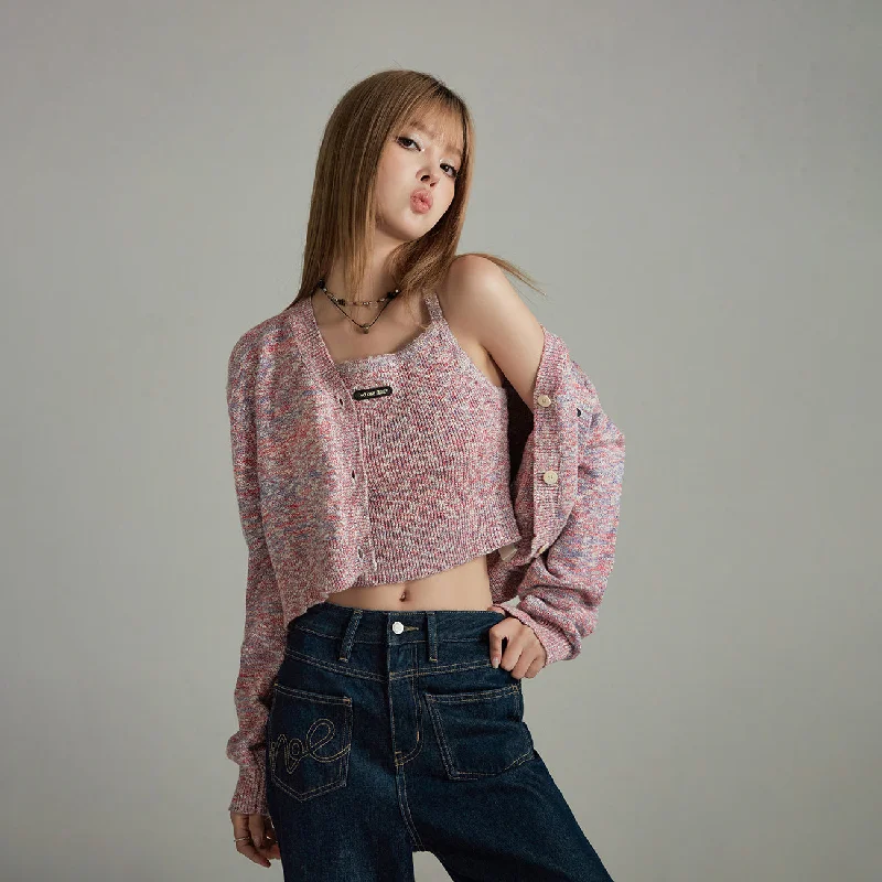 machine washable women cardigan for easy careColorful V-Neck Knit Cardigan