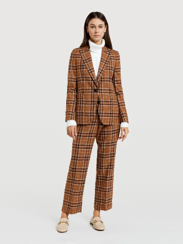 Single - Breasted Women's Linen Blend Blazers in Earth Tones for Casual WearChecks suit blazer Single - Breasted Women's Linen Blend Blazers in Earth Tones for Casual WearChecks suit blazer