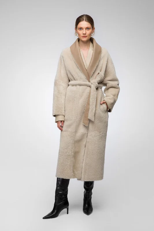 Women's longline double - breasted camel coats for a sophisticated lookCiara - Reversible Latte Shearling Coat Women's longline double - breasted camel coats for a sophisticated lookCiara - Reversible Latte Shearling Coat