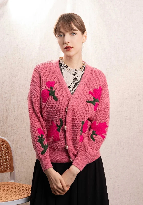 color block women cardigan with bold huesCardigan Ih23631 Berry
