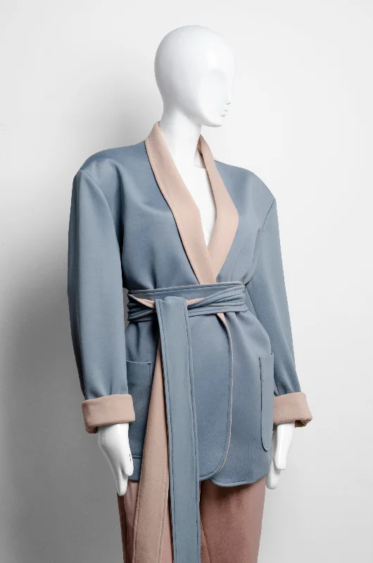 Women's Longline Linen Blazers in Pastel Colors for Summer EventsBlue-Pink Reversible Suit Jacket Women's Longline Linen Blazers in Pastel Colors for Summer EventsBlue-Pink Reversible Suit Jacket