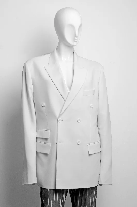 Women's Peplum Blazers in Emerald Green for a Stylish Work AttireWhite Double-Breasted  Suit Jacket