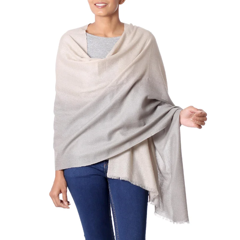 cropped women cardigan to pair with high - waisted jeansDusk Shadows Kashmiri Beige to Grey Soft Shawl Indian Warm Wool Wrap cropped women cardigan to pair with high - waisted jeansDusk Shadows Kashmiri Beige to Grey Soft Shawl Indian Warm Wool Wrap