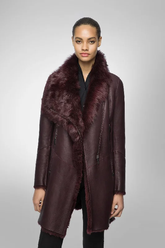 Hooded women's puffer coats in neon colors for high - visibility sportsElena - Bordeaux Shearling Coat Hooded women's puffer coats in neon colors for high - visibility sportsElena - Bordeaux Shearling Coat