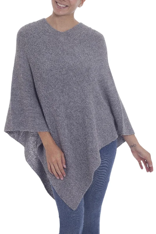 hand knitted women cardigan with artisanal charmEnchanted Evening in Smoke Knit Grey 100% Alpaca Poncho from Peru hand knitted women cardigan with artisanal charmEnchanted Evening in Smoke Knit Grey 100% Alpaca Poncho from Peru
