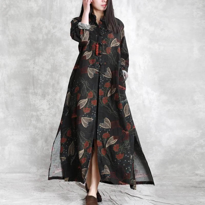 Mid - length women's down coats in a slim fit for a modern and sleek appearanceFine Black Prints Coat Oversized Button Trench Coat Boutique Side Open Cardigan Coats Mid - length women's down coats in a slim fit for a modern and sleek appearanceFine Black Prints Coat Oversized Button Trench Coat Boutique Side Open Cardigan Coats