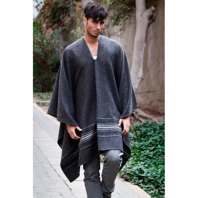 plus size women cardigan for comfortable layeringGray Nazca Striped Men's Alpaca Poncho plus size women cardigan for comfortable layeringGray Nazca Striped Men's Alpaca Poncho
