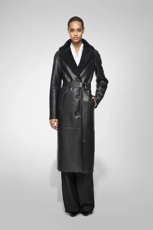 Women's faux fur coats in bright colors for a bold fashion statementHailey - Black Shearling Coat Women's faux fur coats in bright colors for a bold fashion statementHailey - Black Shearling Coat