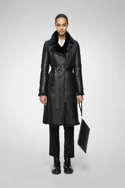 Hooded women's puffer coats in neon colors for high - visibility sportsHarmony - Black Shearling Coat Hooded women's puffer coats in neon colors for high - visibility sportsHarmony - Black Shearling Coat