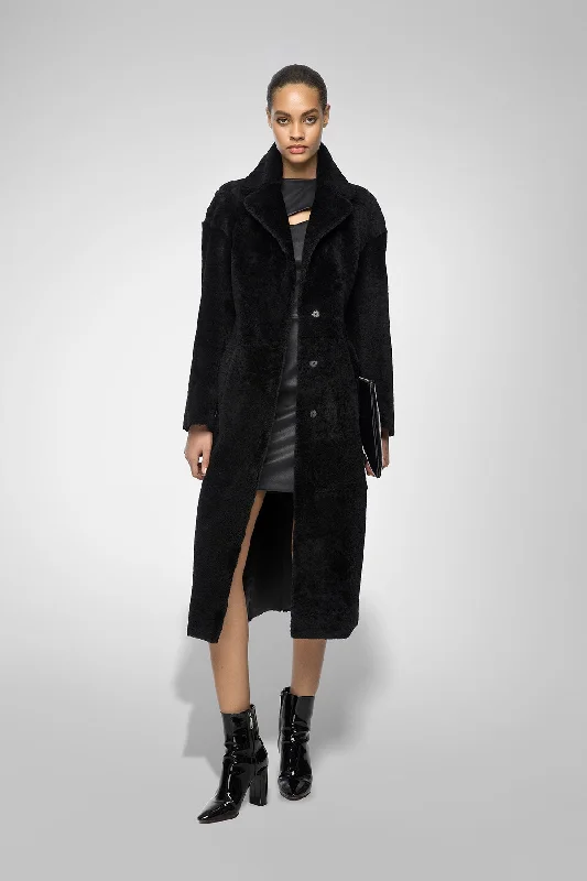 Women's pea coats with brass buttons for a nautical - inspired styleJennifer - Black Shearling Coat Women's pea coats with brass buttons for a nautical - inspired styleJennifer - Black Shearling Coat