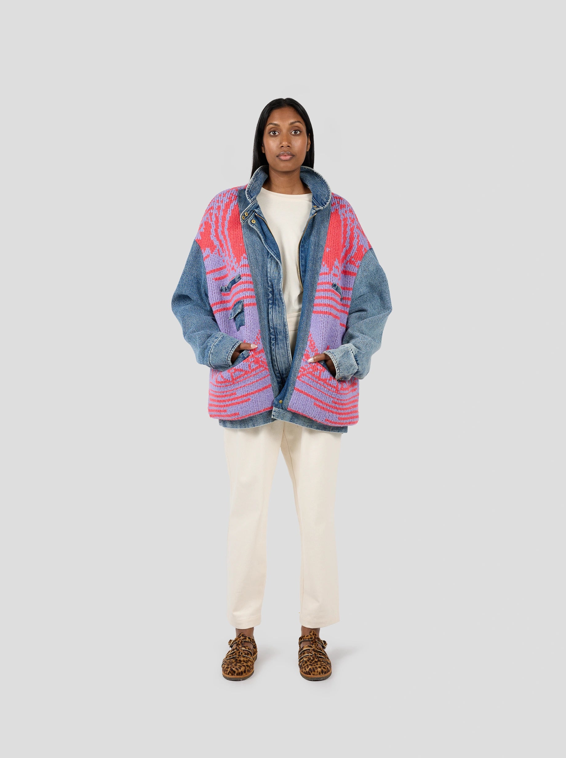 Women's cropped leather coats with silver studs for an edgy lookJonas Jacket in Bohême knit Women's cropped leather coats with silver studs for an edgy lookJonas Jacket in Bohême knit
