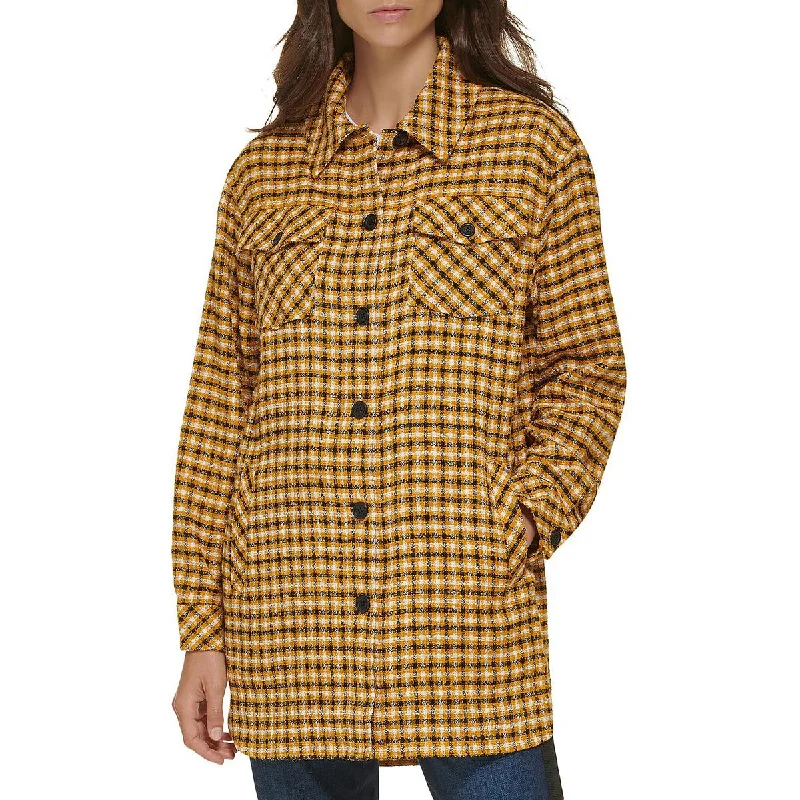 Hooded women's puffer coats in neon colors for high - visibility sportsKarl Lagerfeld Paris Womens Tweed Plaid Shirt Jacket Hooded women's puffer coats in neon colors for high - visibility sportsKarl Lagerfeld Paris Womens Tweed Plaid Shirt Jacket