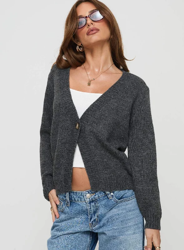 long length women cardigan with side slitsLarkins Cardigan Grey