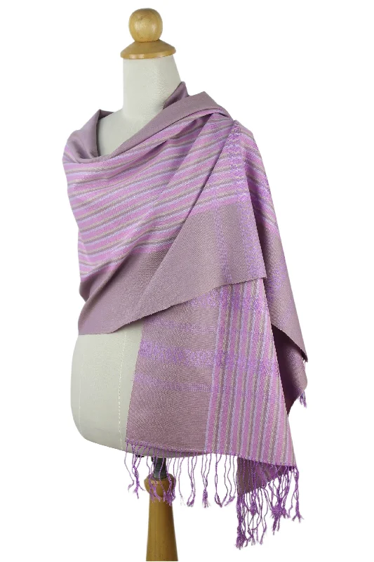 hooded women cardigan for added warmth and styleLavender Symphony Cotton Shawl from Thailand