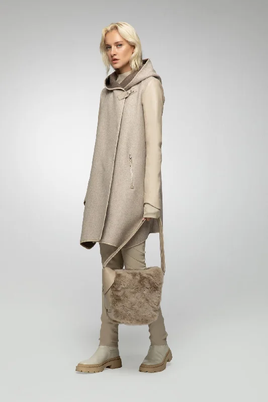 Women's cropped leather coats with silver studs for an edgy lookLea Latte Wool Coat