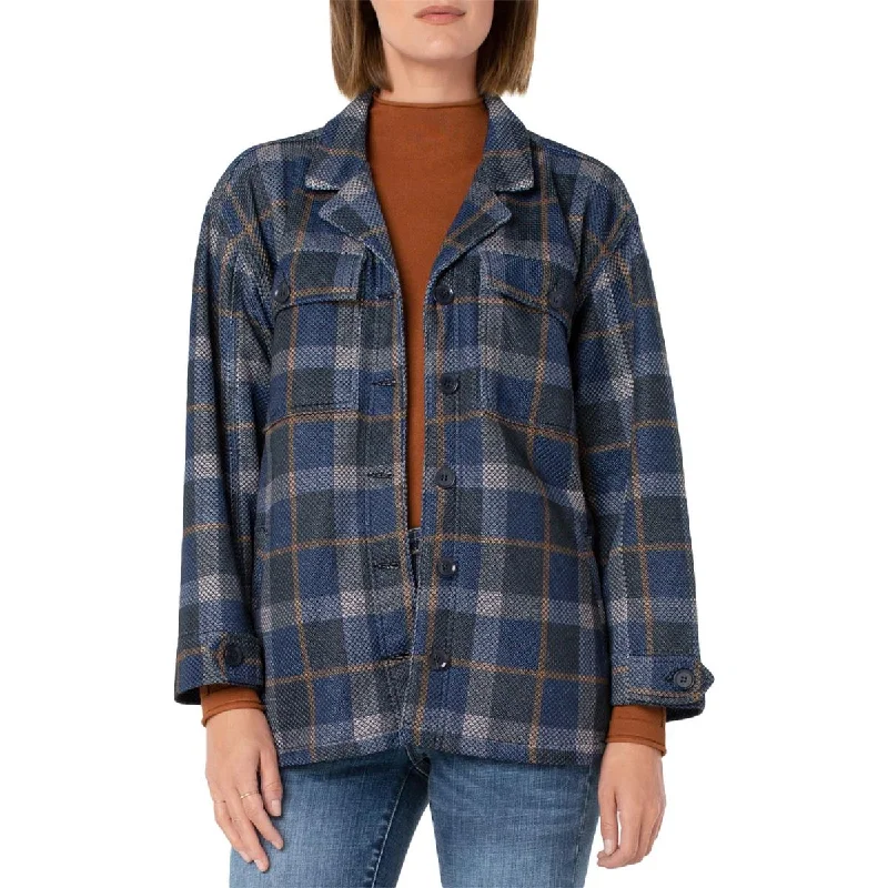 Quilted down women's coats with removable hoods for outdoor activitiesLiverpool Womens Tartan Plaid Boxy Shirt Jacket
