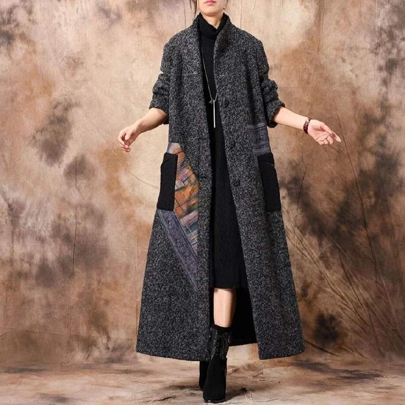 Checkered women's wool coats in a classic pattern for a timeless styleLuxury Gray Outwear Oversized Trench Coat Patchwork Stand Collar Coat Checkered women's wool coats in a classic pattern for a timeless styleLuxury Gray Outwear Oversized Trench Coat Patchwork Stand Collar Coat