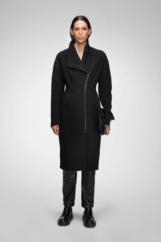 Quilted down women's coats with removable hoods for outdoor activitiesMatilde - Black Wool Coat