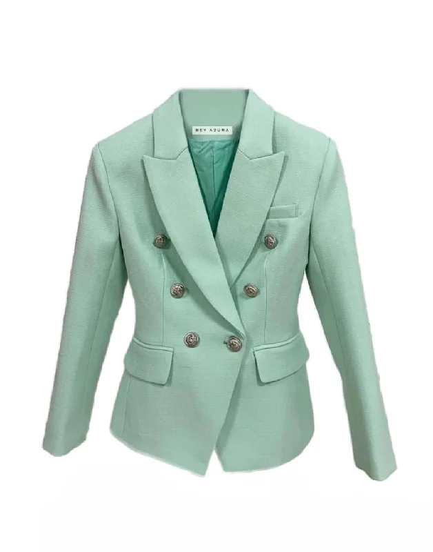 Plus Size Women's Embroidered Blazers in Floral Patterns for a Feminine TouchMint Green Silver Buttoned Double Breasted Blazer Plus Size Women's Embroidered Blazers in Floral Patterns for a Feminine TouchMint Green Silver Buttoned Double Breasted Blazer