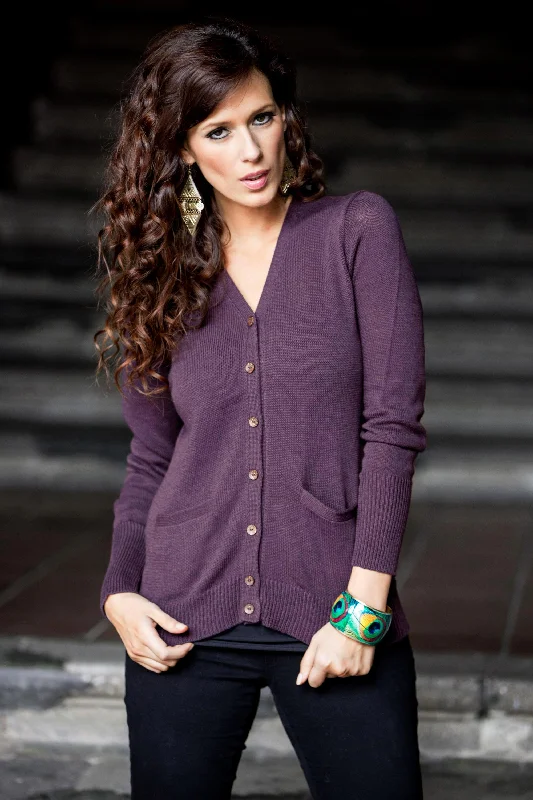 plus size women cardigan for comfortable layeringNazca Purple Alpaca and Cotton Blend Classic Cardigan plus size women cardigan for comfortable layeringNazca Purple Alpaca and Cotton Blend Classic Cardigan