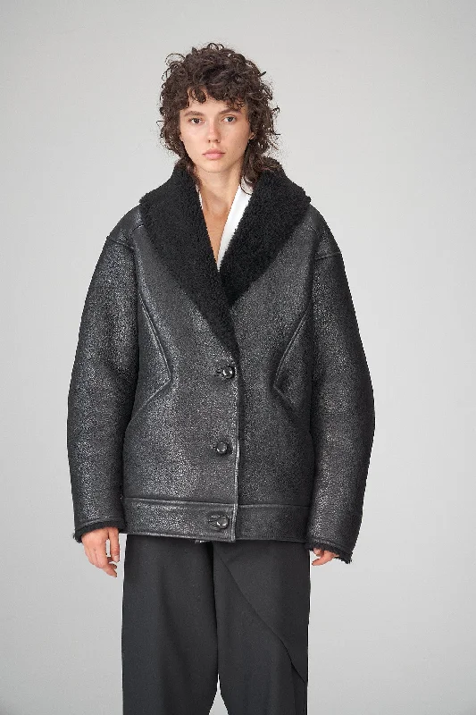 Women's waterproof parka coats with multiple pockets for practicalityNila - Black Shearling Coat Women's waterproof parka coats with multiple pockets for practicalityNila - Black Shearling Coat
