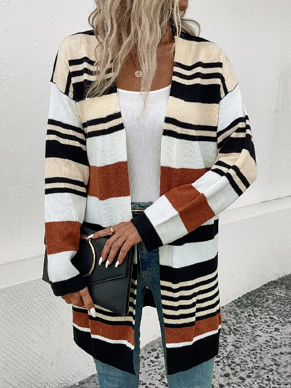 maternity women cardigan for expecting momsPerfee Striped Open Front Drop Shoulder Cardigan maternity women cardigan for expecting momsPerfee Striped Open Front Drop Shoulder Cardigan