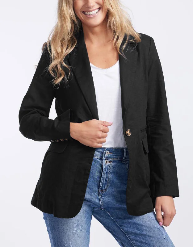 Plus Size Women's Military - Inspired Blazers with Gold Accents for a Bold LookPortofino Linen Blazer - Black Plus Size Women's Military - Inspired Blazers with Gold Accents for a Bold LookPortofino Linen Blazer - Black
