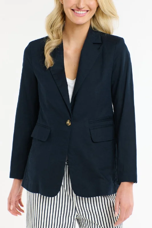 Plus Size Women's Embroidered Blazers in Floral Patterns for a Feminine TouchPortofino Linen Blazer - Navy Plus Size Women's Embroidered Blazers in Floral Patterns for a Feminine TouchPortofino Linen Blazer - Navy