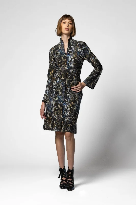 Women's knee - length wool blend coats with a fur collar for added warmthSakiko Coat - Kyoto Print Women's knee - length wool blend coats with a fur collar for added warmthSakiko Coat - Kyoto Print