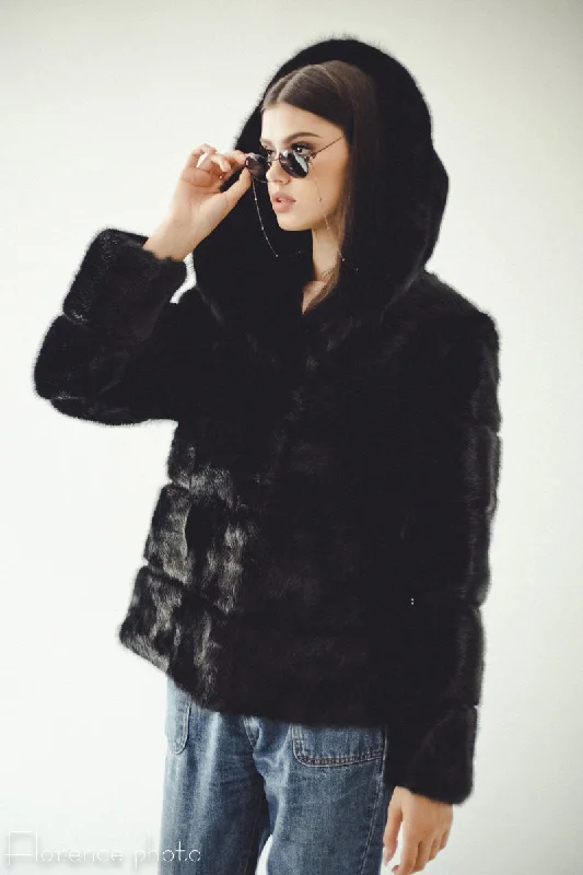 Women's faux fur coats in bright colors for a bold fashion statementHooded Mink Jacket (Black)