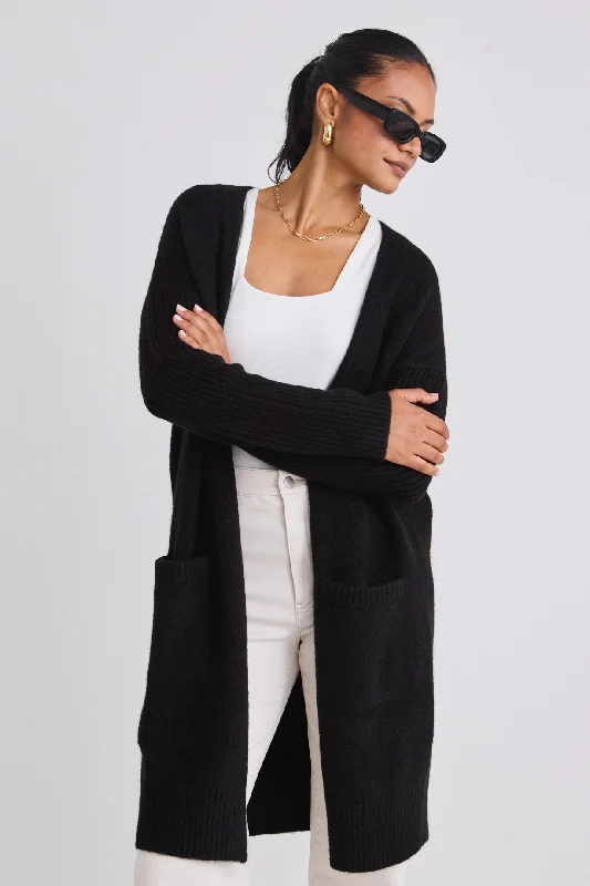 floral print women cardigan for a feminine touchSecure Black Longline Knit Cardigan with Pockets floral print women cardigan for a feminine touchSecure Black Longline Knit Cardigan with Pockets
