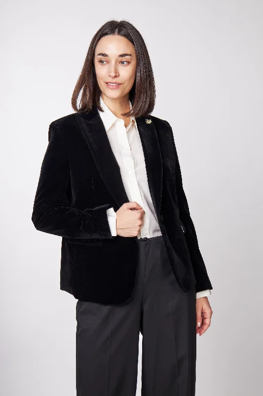 Women's Belted Blazers in Camel Color for a Sophisticated OutfitSTELLA - LADIES BLACK VELVET BLAZER