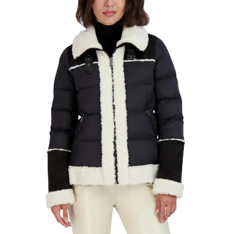 Women's knee - length wool blend coats with a fur collar for added warmthTahari Womens Selena Faux Shearling Short Puffer Jacket Women's knee - length wool blend coats with a fur collar for added warmthTahari Womens Selena Faux Shearling Short Puffer Jacket