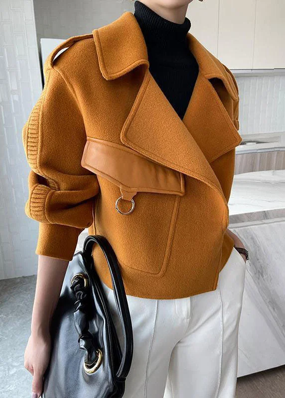 Water - resistant women's trench coats with adjustable cuffs for rainy daysUnique Orange Peter Pan Collar Patchwork Wool Blend Coat Fall Water - resistant women's trench coats with adjustable cuffs for rainy daysUnique Orange Peter Pan Collar Patchwork Wool Blend Coat Fall