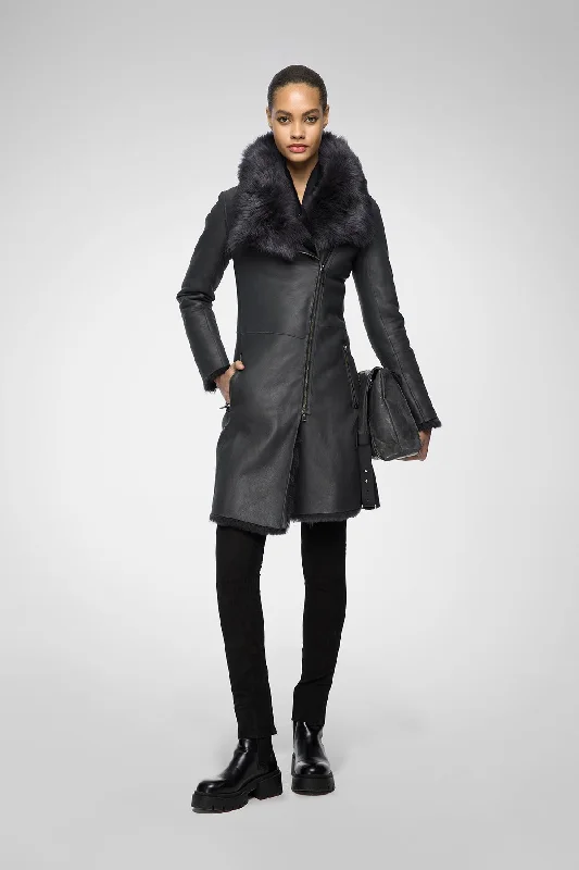 Quilted down women's coats with removable hoods for outdoor activitiesValerie - Anthracite Silky Shearling Coat Quilted down women's coats with removable hoods for outdoor activitiesValerie - Anthracite Silky Shearling Coat