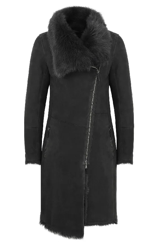 Plus size women's wool blend coats for a warm and stylish winterValerie - Anthracite Shearling Coat Plus size women's wool blend coats for a warm and stylish winterValerie - Anthracite Shearling Coat