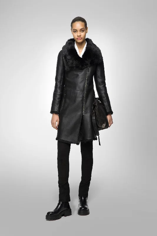Women's pea coats with brass buttons for a nautical - inspired styleValerie - Black Shearling Coat Women's pea coats with brass buttons for a nautical - inspired styleValerie - Black Shearling Coat