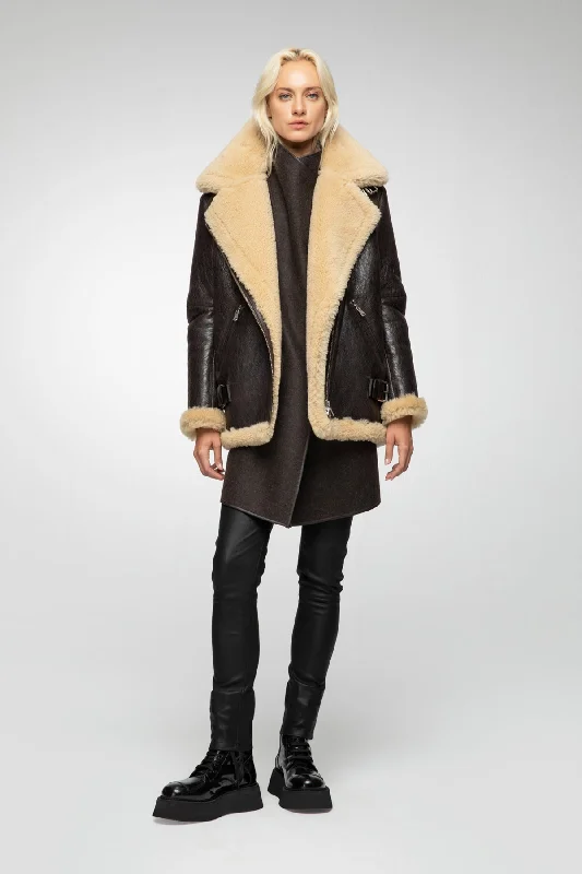 Women's reversible down coats with two - tone designs for versatile stylingVincente - Brown Beige Shearling Coat Women's reversible down coats with two - tone designs for versatile stylingVincente - Brown Beige Shearling Coat