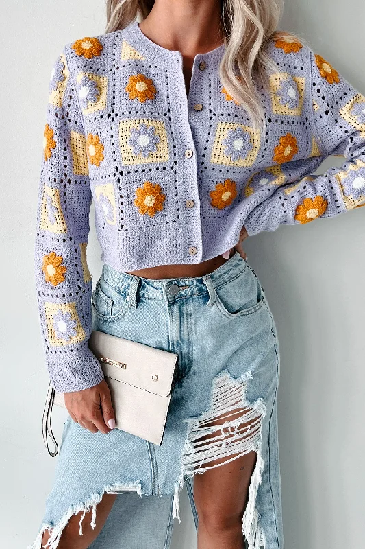 hooded women cardigan for added warmth and styleVintage Soul Floral Crochet Crop Cardigan (Lavender)