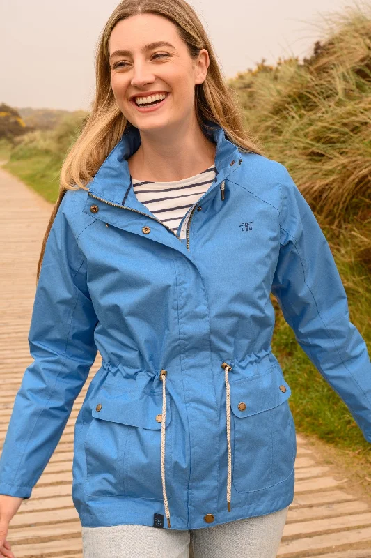 Long women's mac coats in a lightweight fabric for spring showersWillow Jacket - Azure Blue Long women's mac coats in a lightweight fabric for spring showersWillow Jacket - Azure Blue