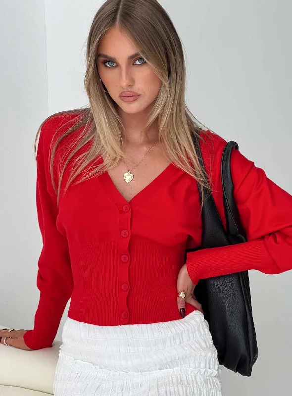 oversized women cardigan for a trendy and cozy lookWistfully Knit Cardigan Red